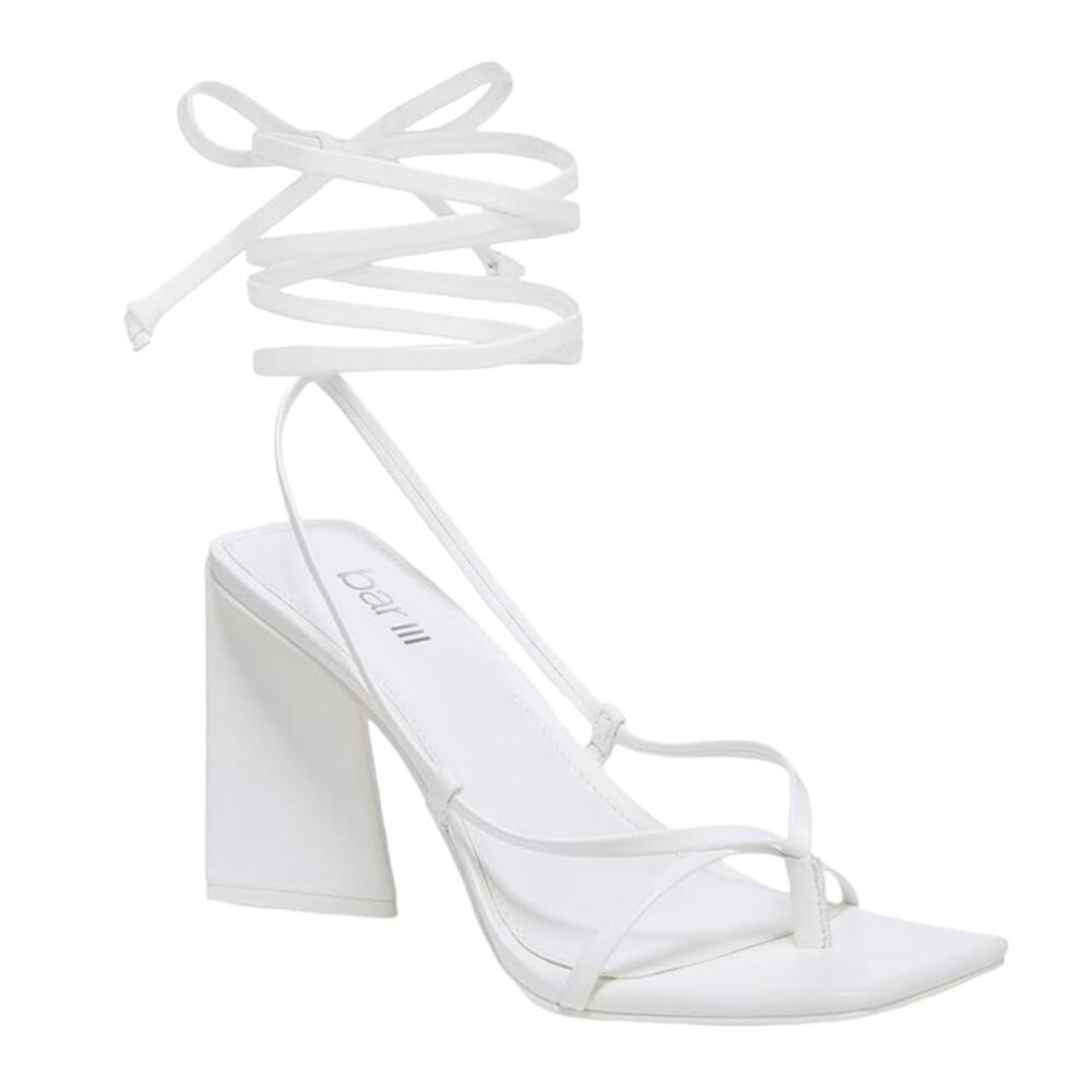 Bar III Women's Auroraa Lace Up Strappy Thong Dress Sandals White Size 8 1/2